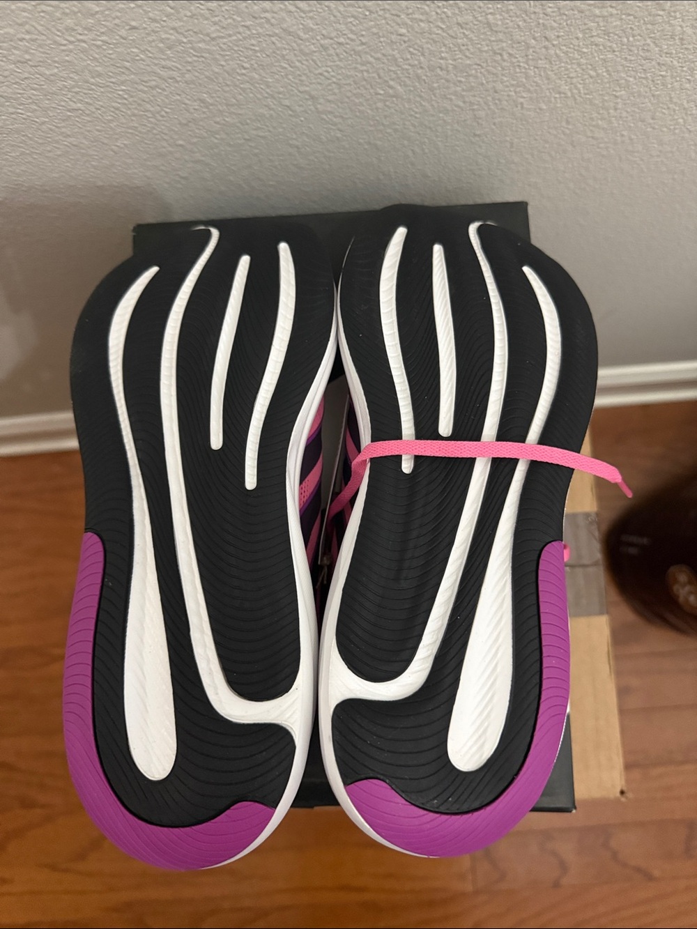 adidas Women's Pink Running Shoes with Purple Stripes - Picture 4 of 5